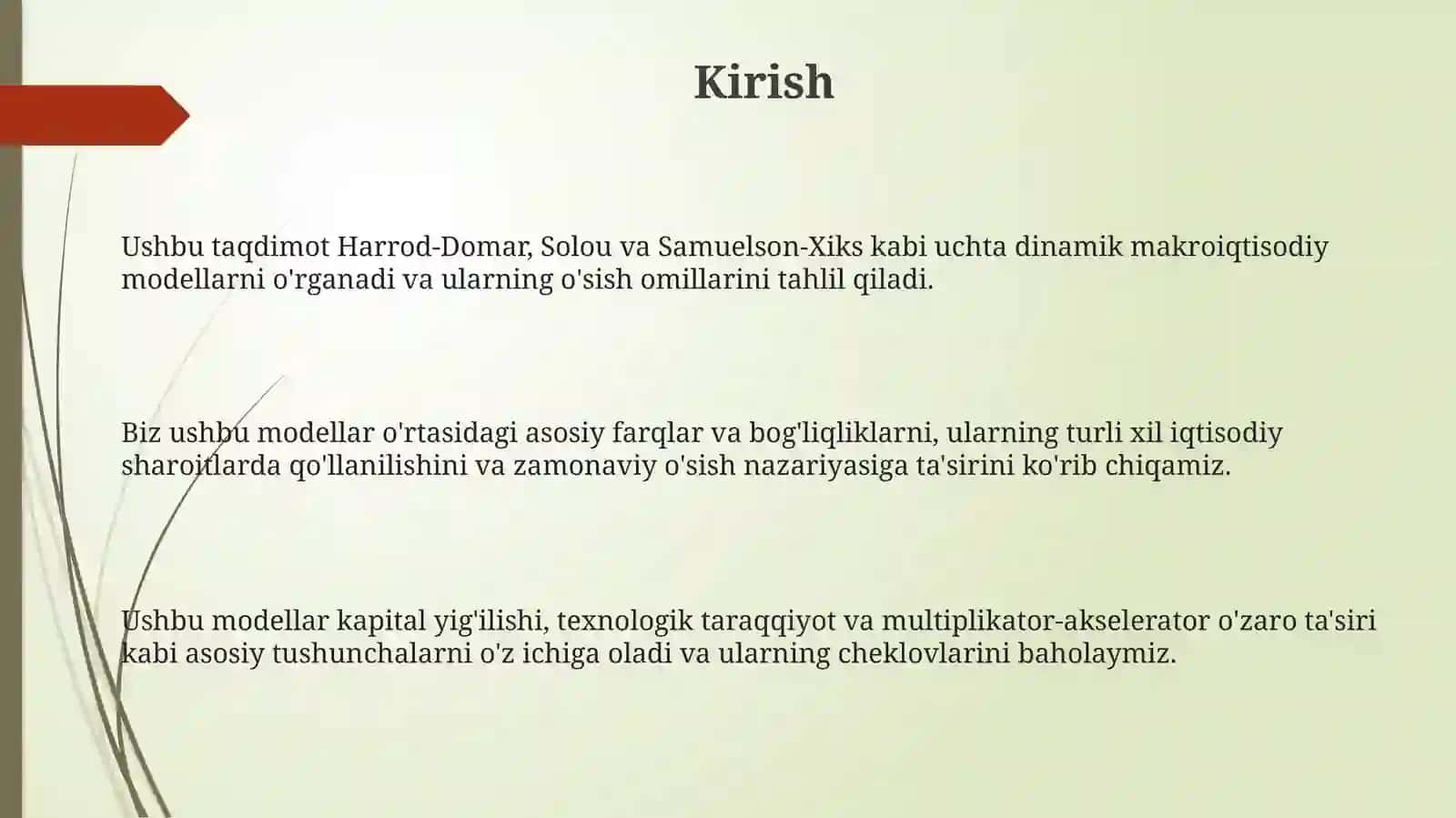O'sishning dinamik modellari: asosiy nazariyalar 3