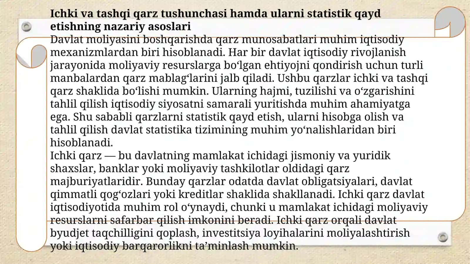 Ichki va tashqi qarz, qisqa va uzoq muddatli qarzni statistik qayd etish. 3
