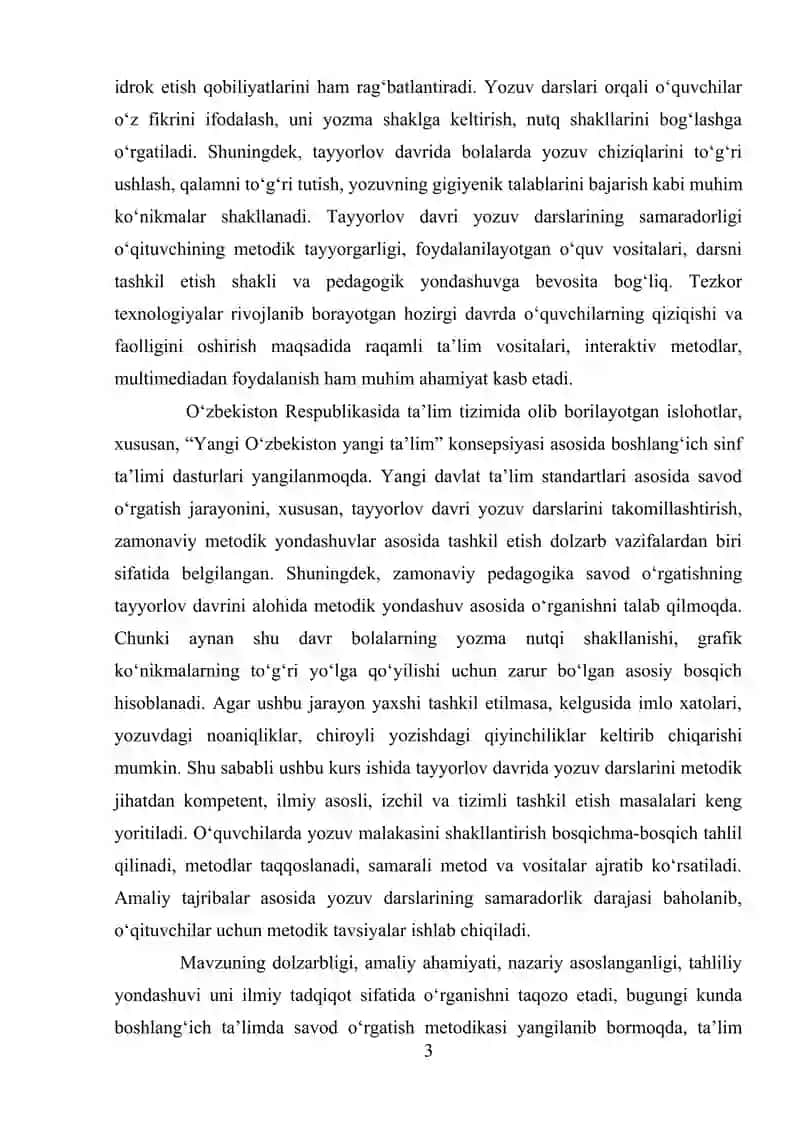Savod o‘rgatish tayyorlov davri yozuv darslarini tashkil etish 3