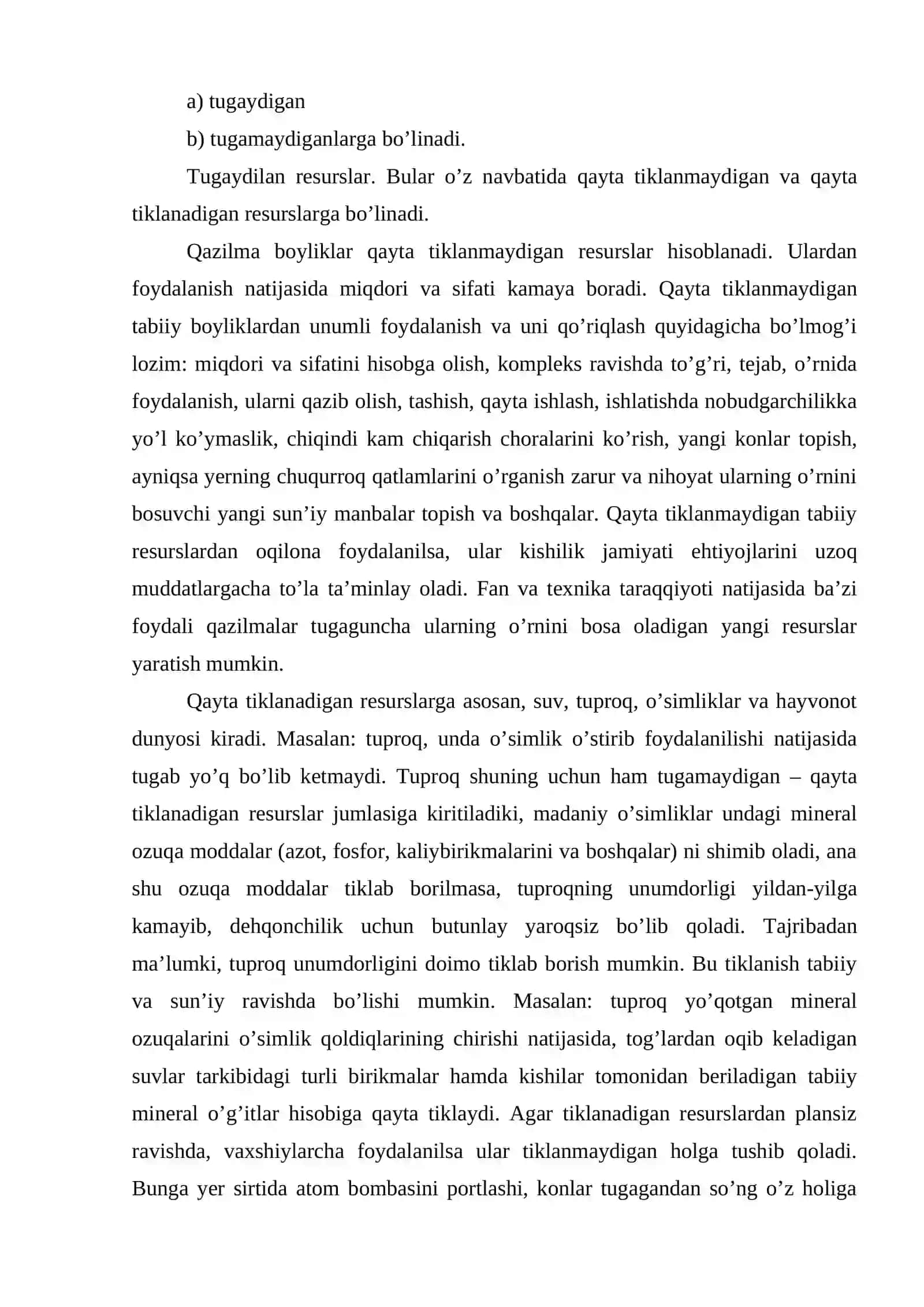TABIIY RESURSLAR VA ULARDAN OQILONA FOYDALANISH 3