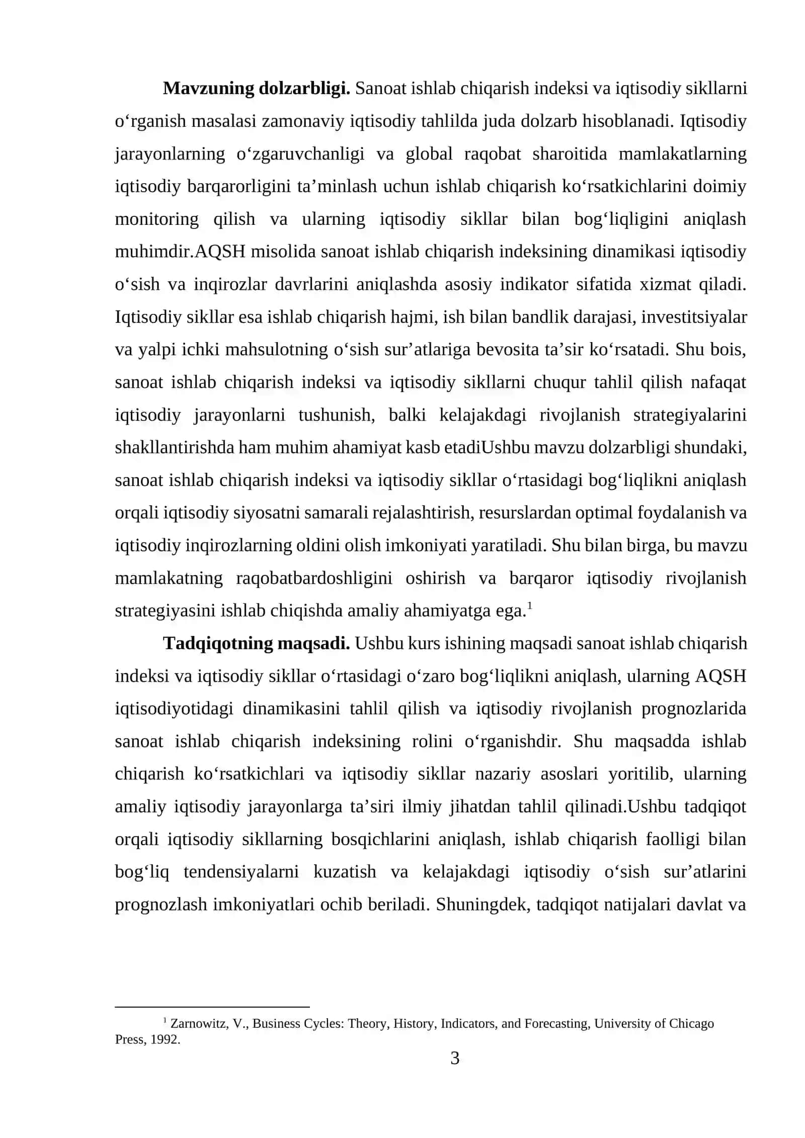 Sanoat ishlab chiqarish indeksi va iqtisodiy sikllar (AQSH misolida) mavzusida tayyor kurs ishi 3