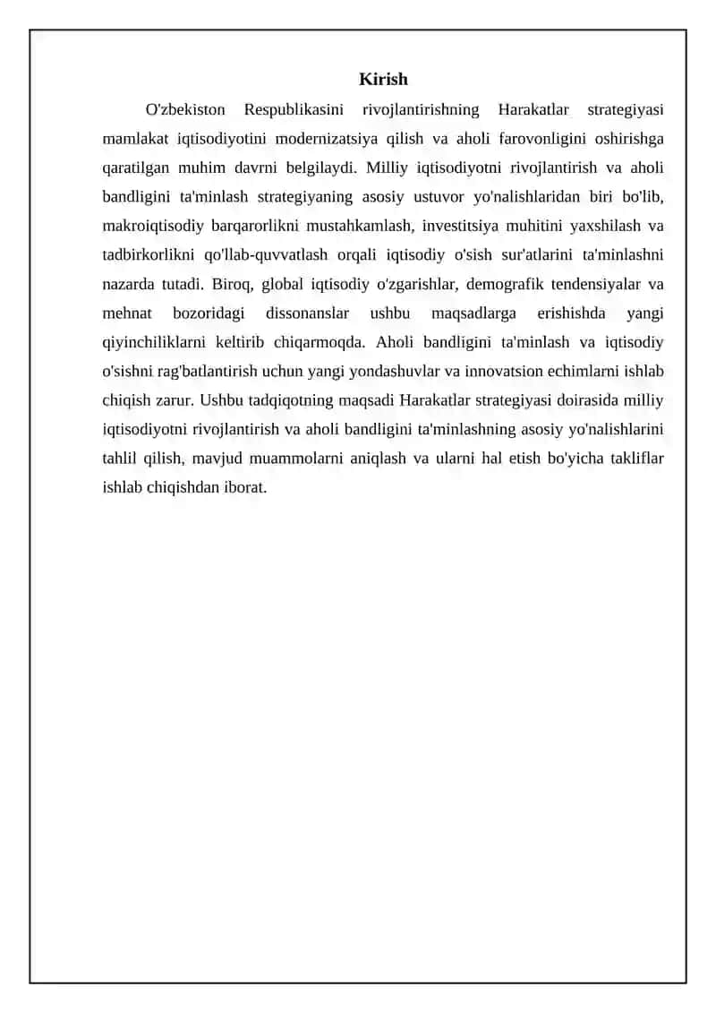 Harakatlar strategiyasi: Milliy iqtisodiyotni rivojlantirish va makroiqtisodiy barqarorlik 3