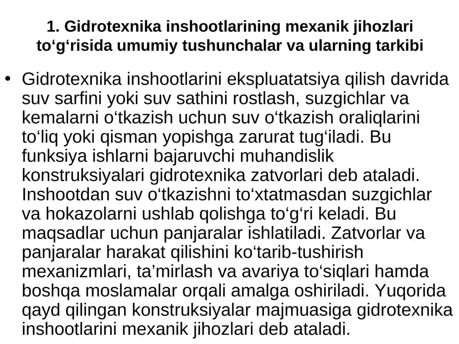 Gidrotexnika inshootlarining mexanik jihozlari to‘g‘risida umumiy ma’lumotlar 3