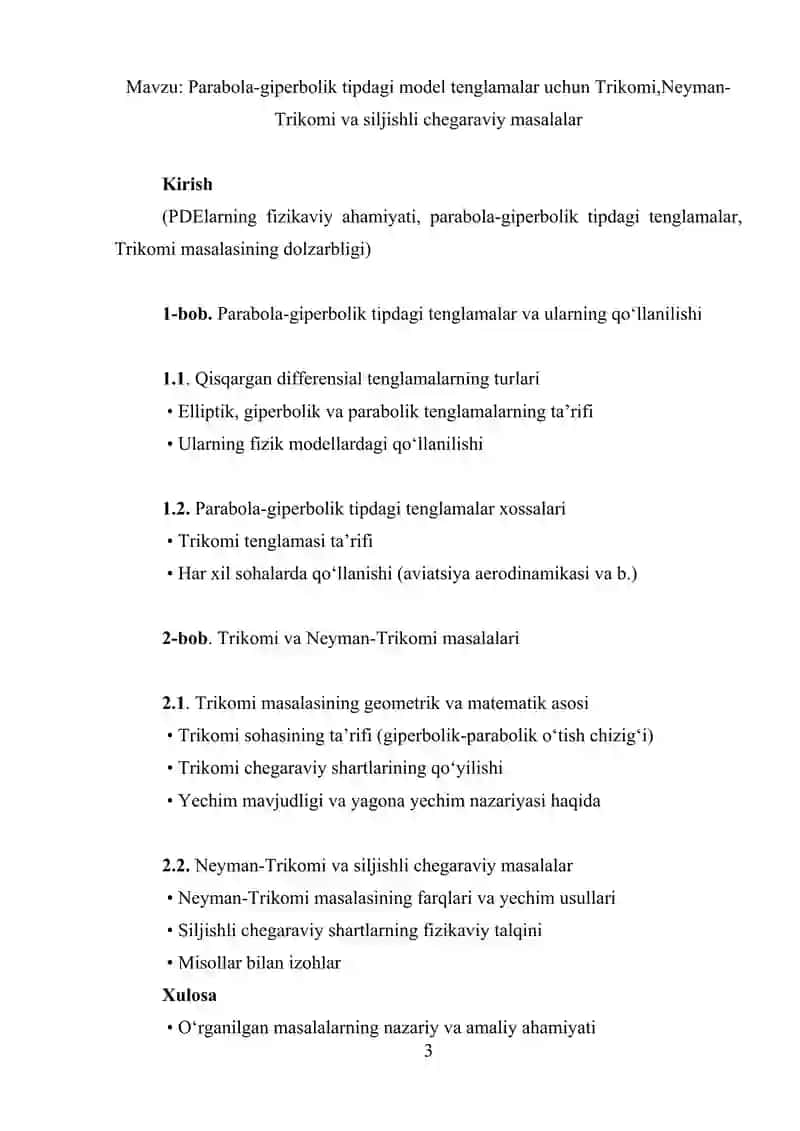 Parabola-giperbolik tipdagi model tenglamalar uchun Trikomi, Neyman-Trikomi va siljishli chegaraviy masalalar 3