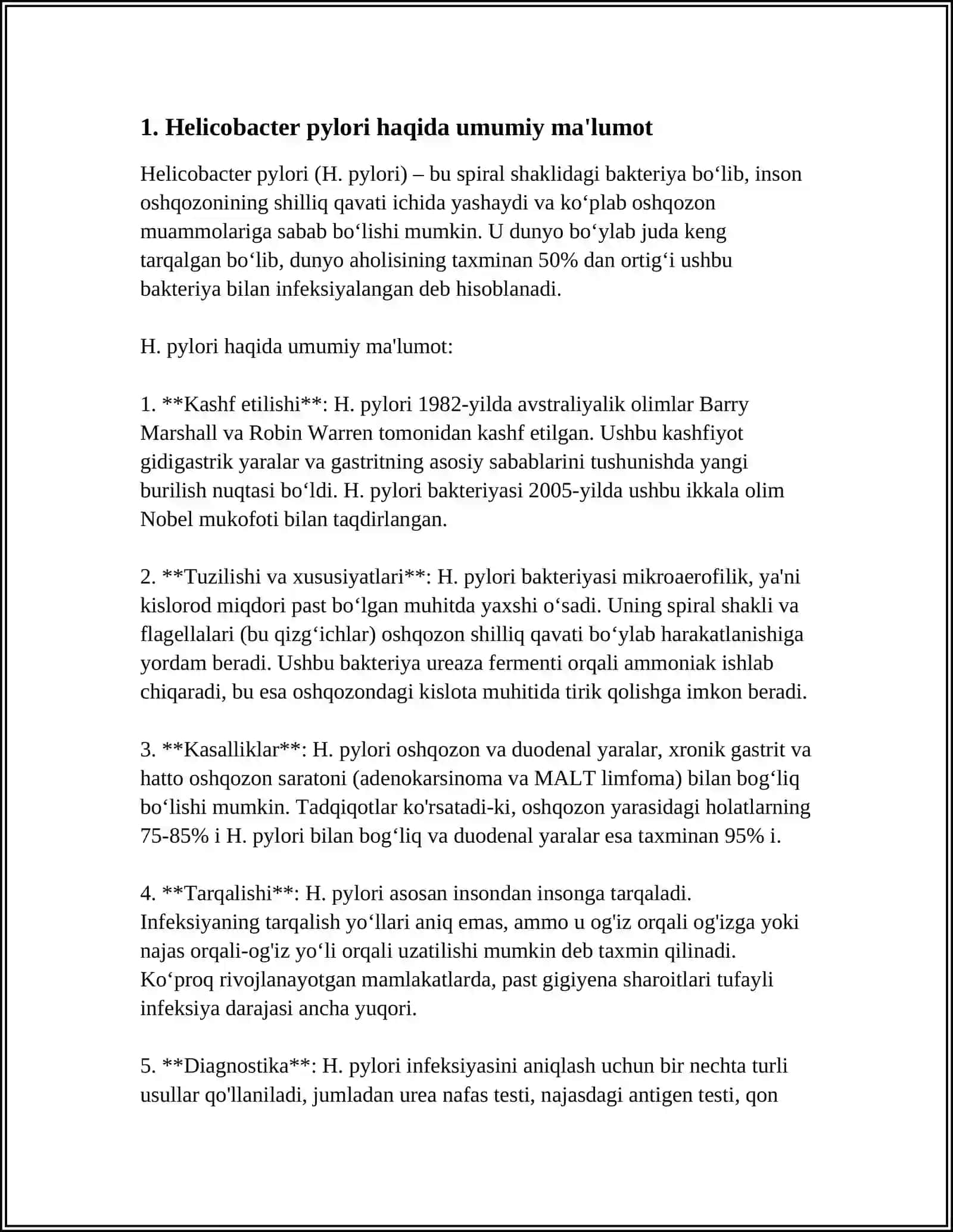 HELICOBACTER PYLORI VA UNING SOGʻLOM ORGANIZMGA TAʼSIRI 3