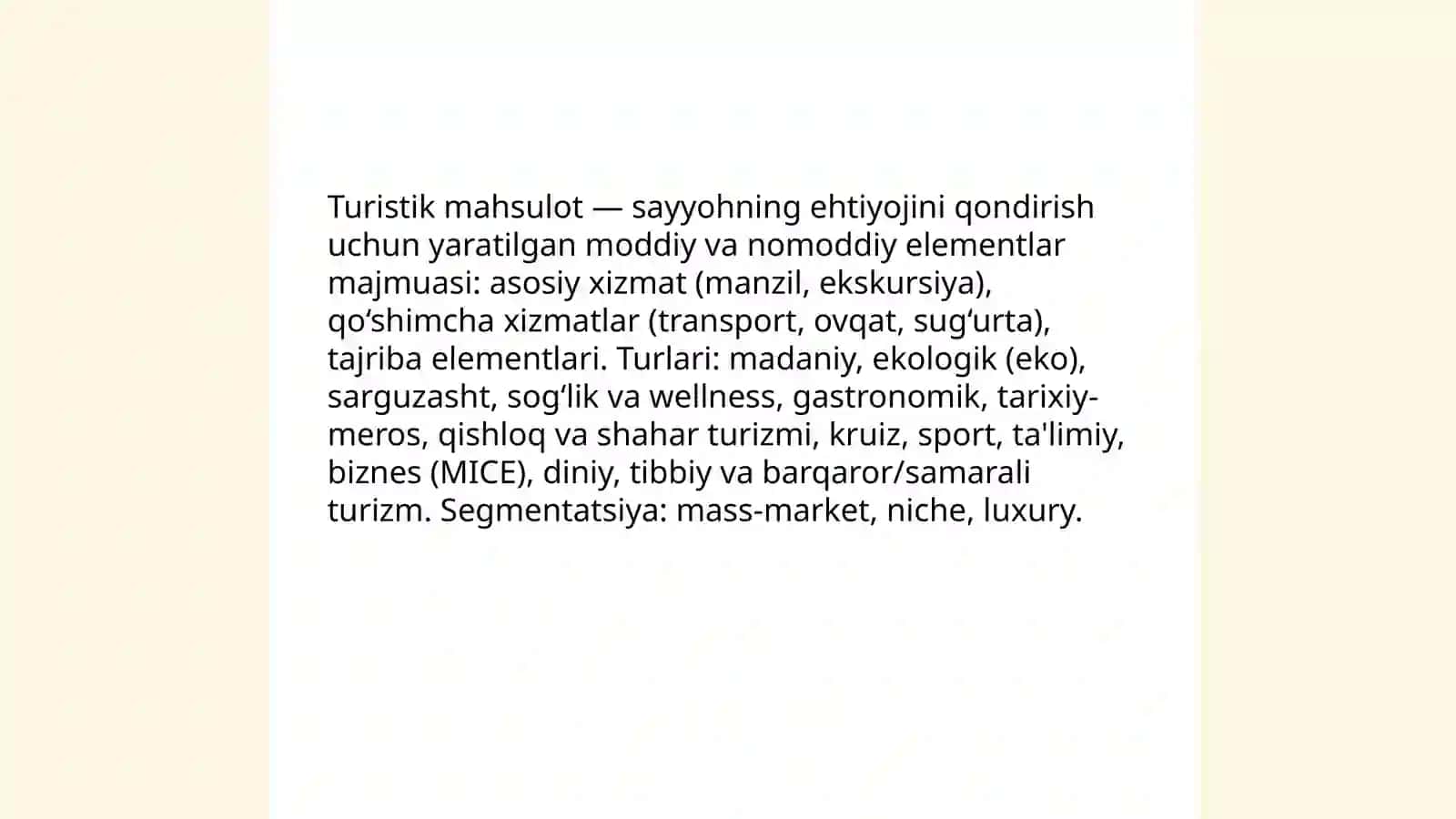 Turistik mahsulot va xizmatlarni loyihalashtirish asoslari 3