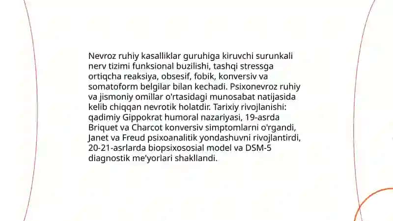 Nevroz, Psixonevroz, Nevrotik Buzilishlar 3
