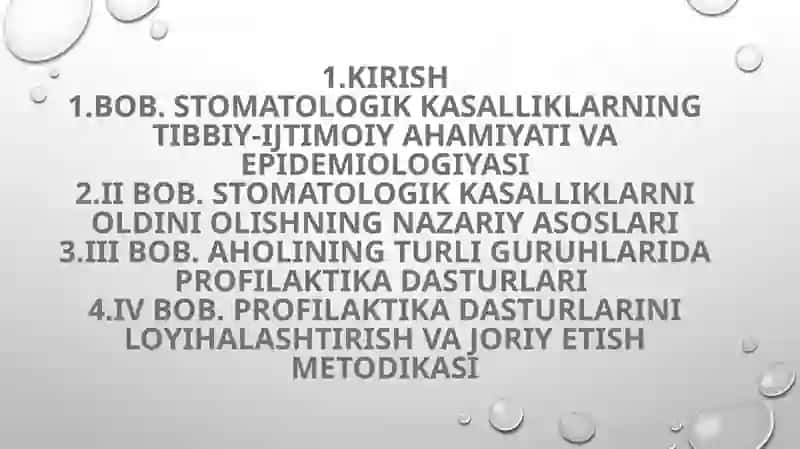 Stomatologik kasalliklarni oldini olish dasturlari va ularning samaradorligini baholash 3