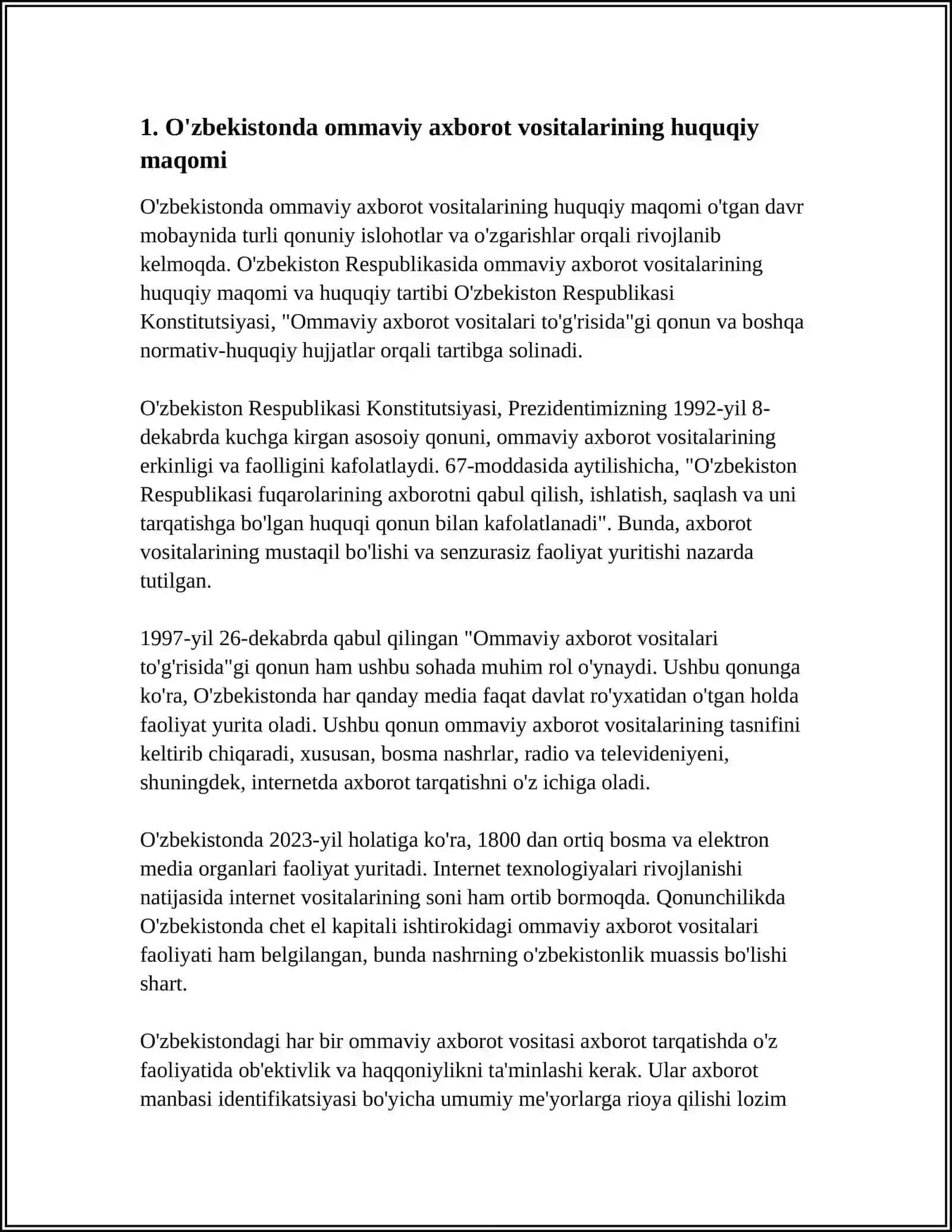 O'zbekistonda ommaviy axborot vositalarining huquqiy maqomi 3