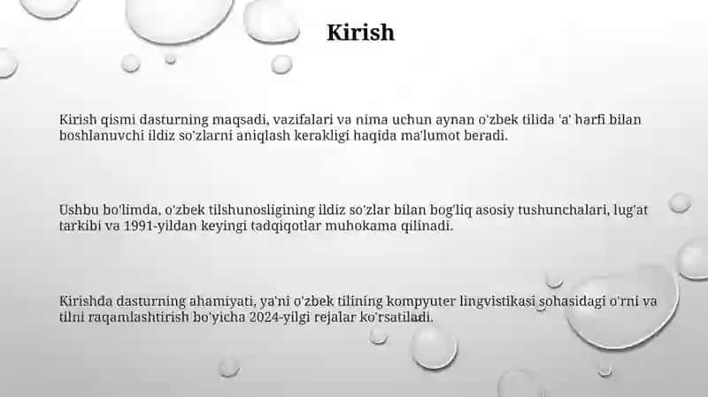 Oʻzbektilida “A” harfi bilan boshlanuvchi oʻzak soʻzlarni aniqlovchi dastur 3