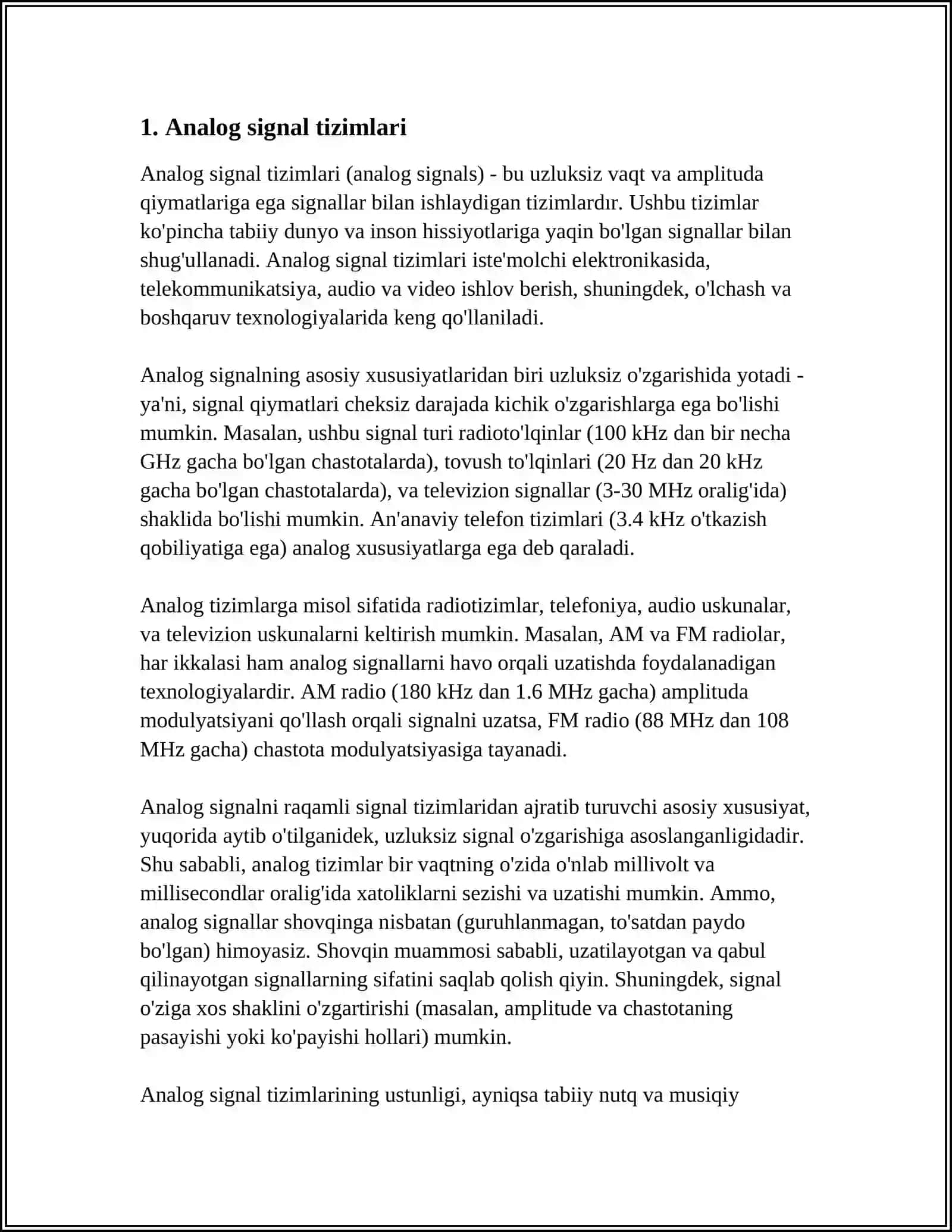 Analog signal tizimlari 3