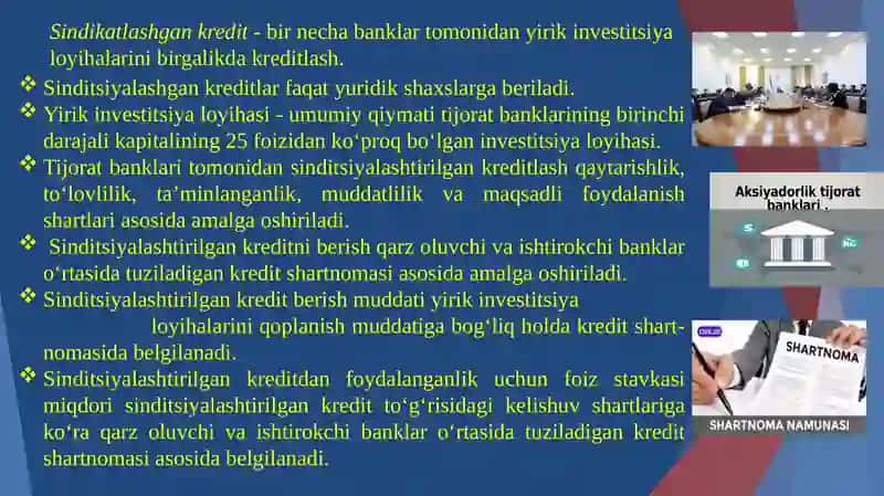 Sindikatlashgan kreditlar tijorat banklari tomonidan. 3