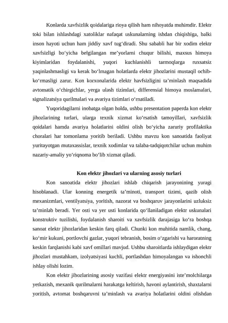 Kon elektr jihozlariga texnik xizmat ko‘rsatish va xavfsizlik qoidalari 3