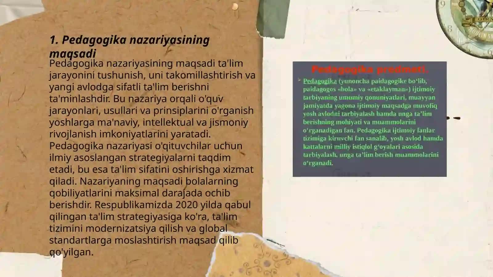 Pedagogika nazariyasi mazmuni va mohiyati predmeti 3
