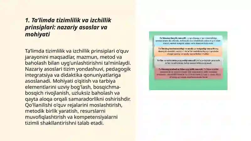 Taʼlimning tizimlilik va izchillik prinsiplarini amalga oshirish qoidalari 3