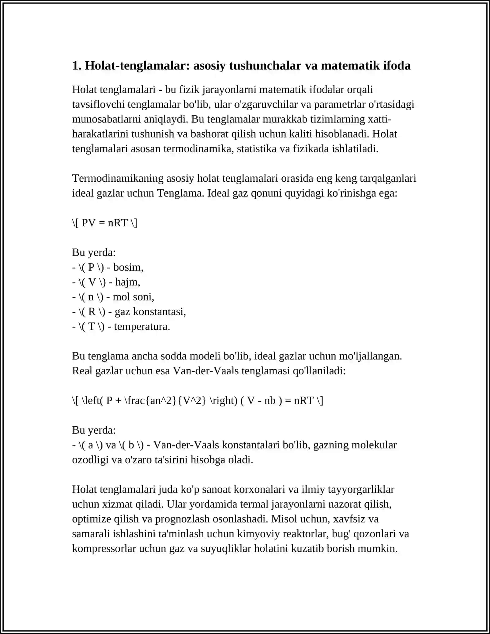 HOLAT TENGLAMALARI ASOSIDA TIZIM TAVSIFI 3