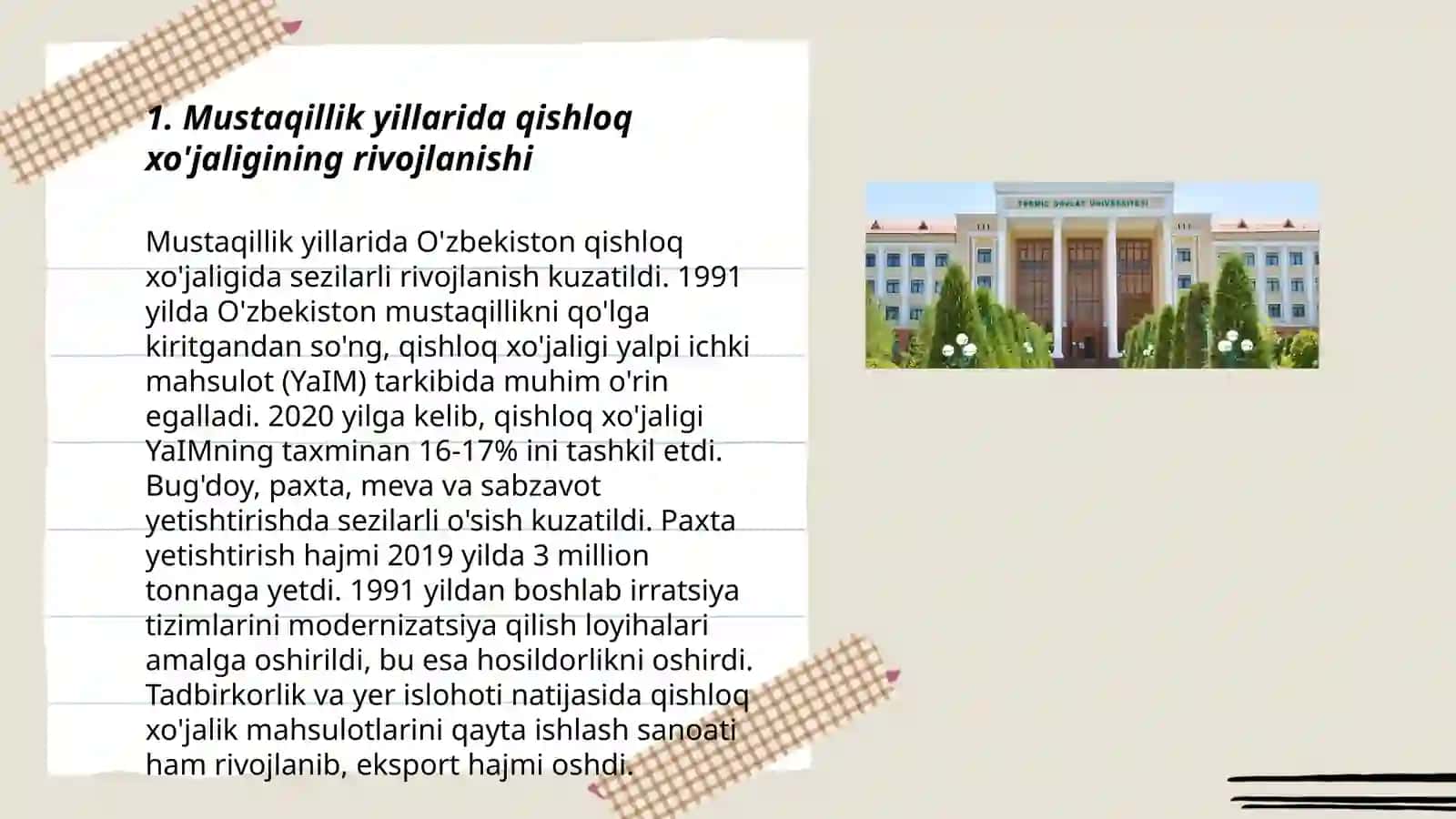 Mustaqillik yillarida qishloq xo'jaligi va sanoat sohasidagi o'zgarishlar 3