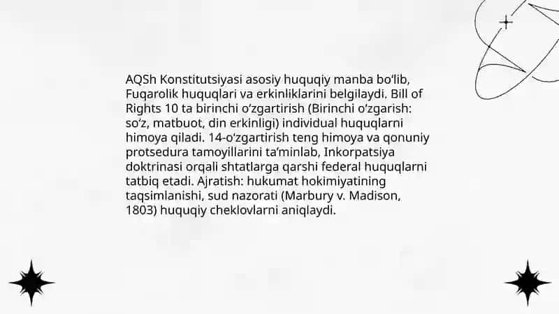 AQSh Konstitutsiyasi va Inson Huquqlarining Qonuniy Asoslari 3