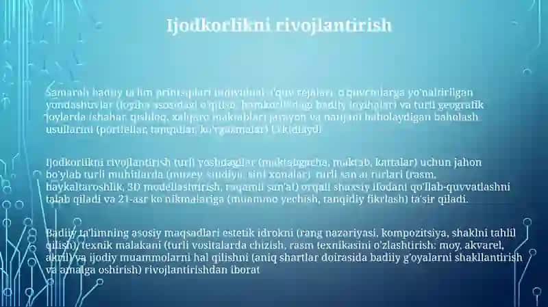 Badiiy Ko'nikma va Texnika Rivojlantirish 3