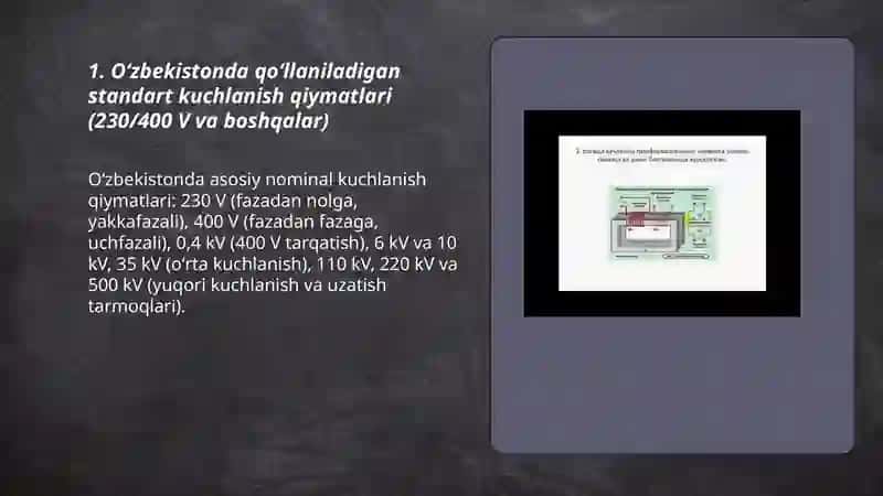 Oʻzbekistonda mavjud standart kuchlanishlar va uni tanlash sohasi 3