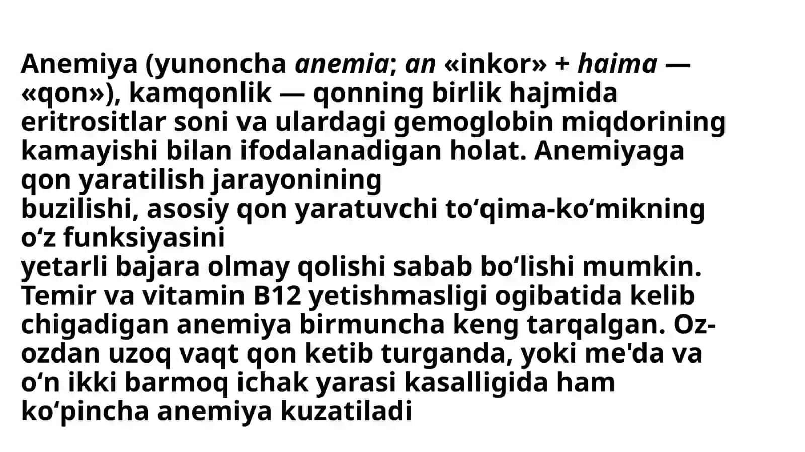 Kamqonlik turlari va sabablari. Kamqonliklar rivojlanishinining biokimyoviy mexanizmlari. 3