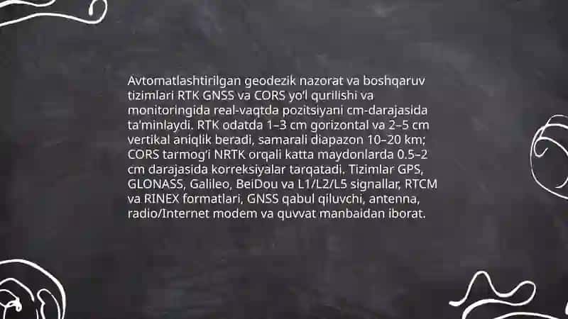 Avtomobil yo‟llarini qidiruvida muxandislik o‟lchash ishlari va ularni qayta ishlashda avtomatlashtirilgan vositalar bo‟yicha ma‟lumotlar 3