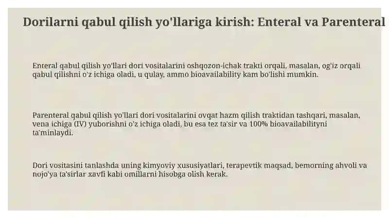 Enteral va Parenteral Dorilar qabul qilish yo'llari 3