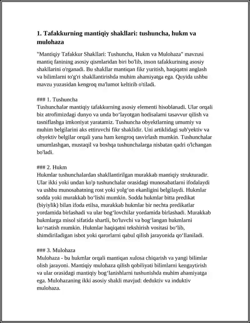 "Mantiqiy Tafakkur Shakllari: Tushuncha, Hukm va Mulohaza" 3