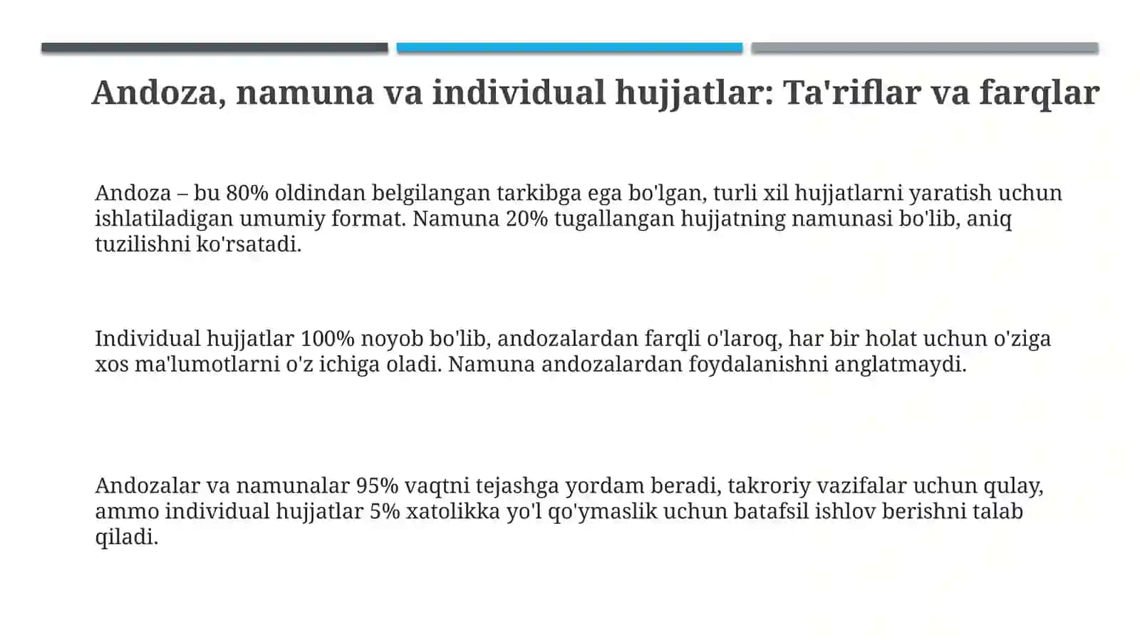 Andoza, Namuna va Individual Hujjatlar: Asosiy Tushunchalar va Farqlar 3