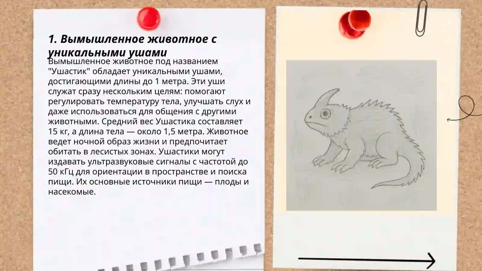 Несуществующее животное с описаним картинок,которые нарисованы учениками 3