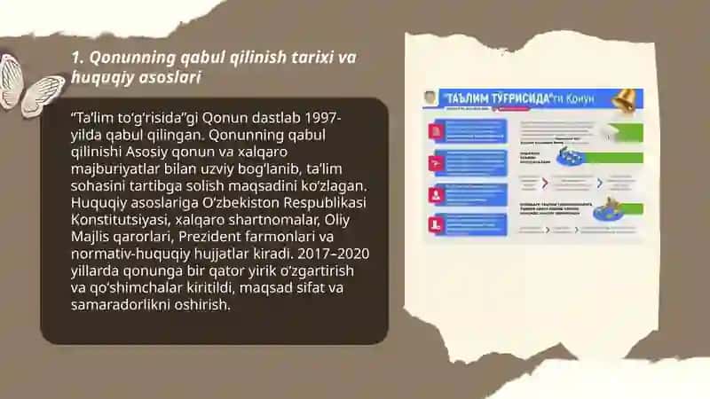Taʼlim toʻgʻrisida Qonun tuzulishi va umumiy mohiyati 3