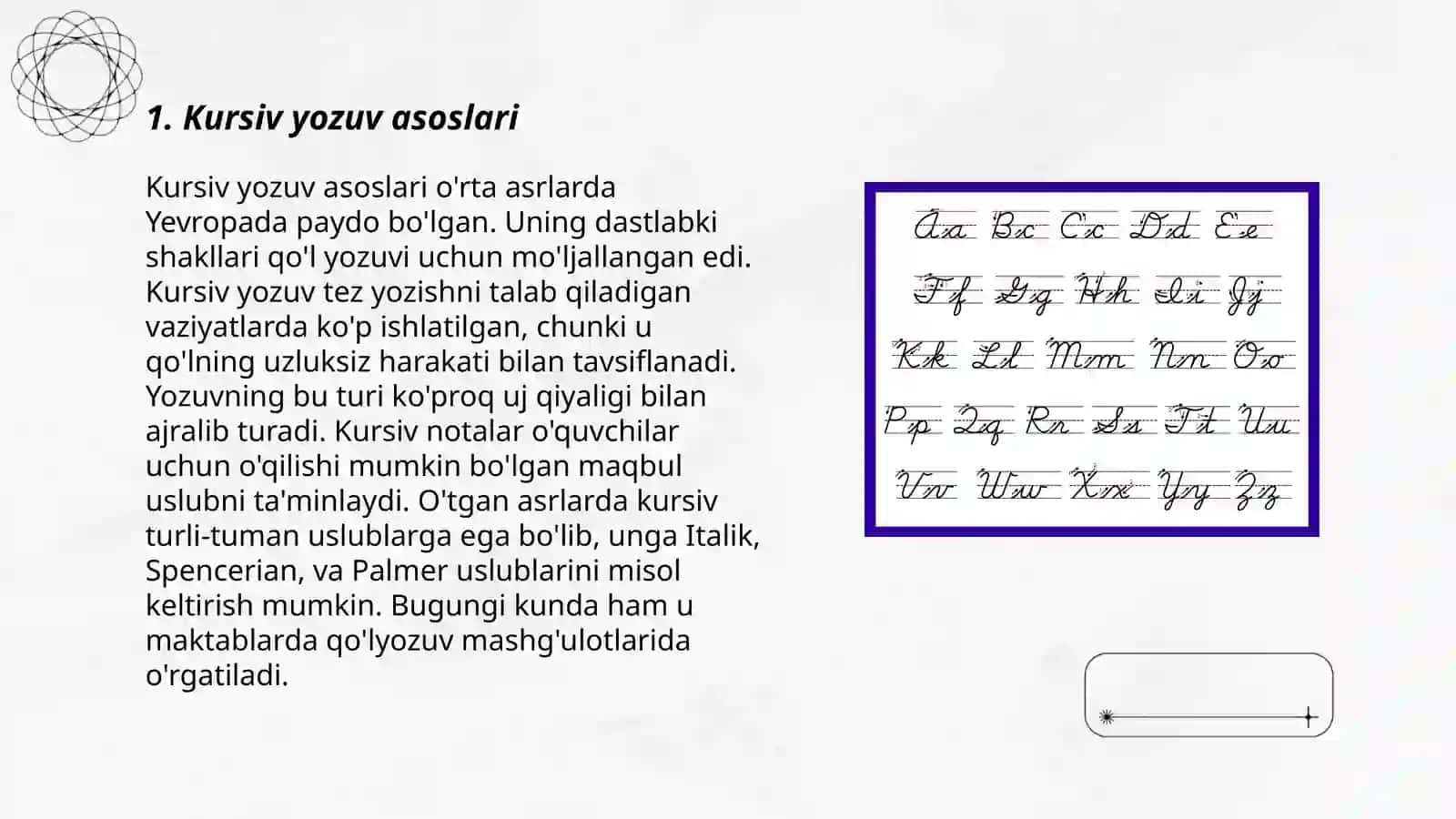 Kursiv yozuv asoslari 3