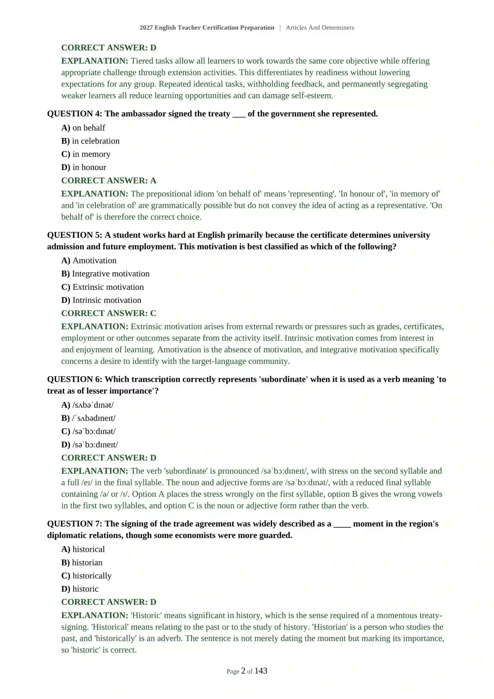 ENGLISH TEACHER PRACTICE TEST - ARTICLES AND DETERMINERS 3