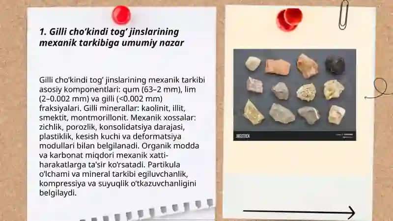 Gilli cho’kindi tog’ jinslarining mexanik tarkibi va egiluvchanligi 3