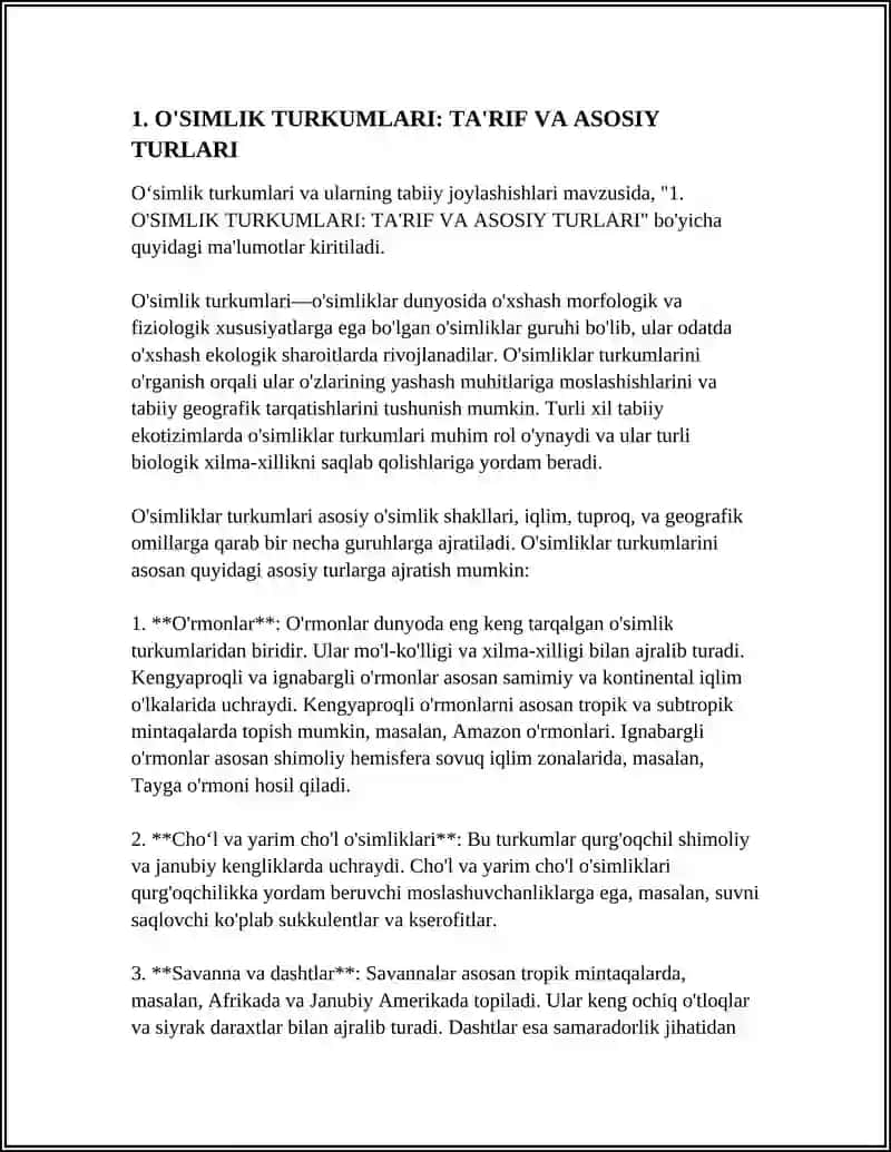 O'SIMLIK TURKUMLARI VA ULARNING TABIIY JOYLASHISHLARI(XARITADA BELGILASH) 3