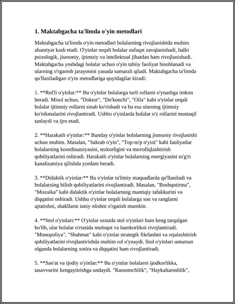 Maktabgacha Ta'limda O'yin Metodlari 3