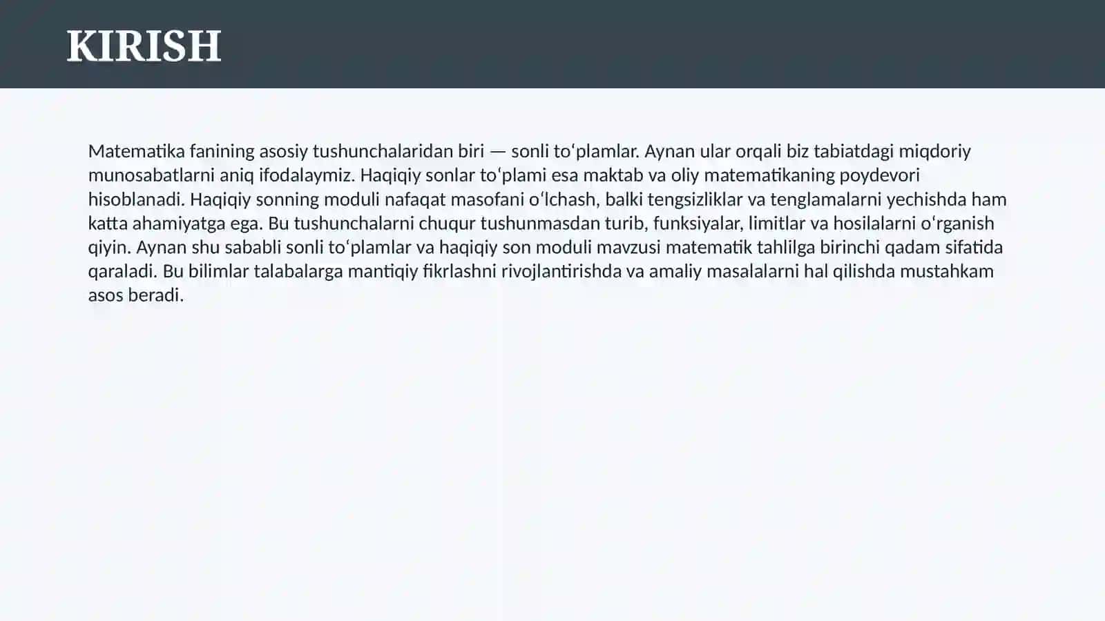SONLI TO’PLAMLAR, HAQIQIY SONLAR TO`PLAMI, HAQIQIY SONNING MODULI 3