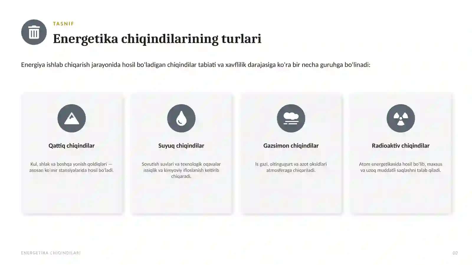 Energetika sohasidagi chiqindilar va ularni atrof-muhitga taʼsiri. 3