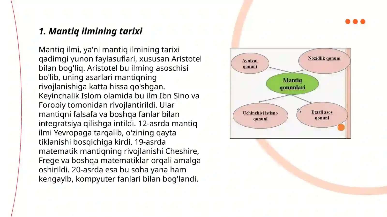 Mantiq ilmning predmeti, asosiy qonunlari 3