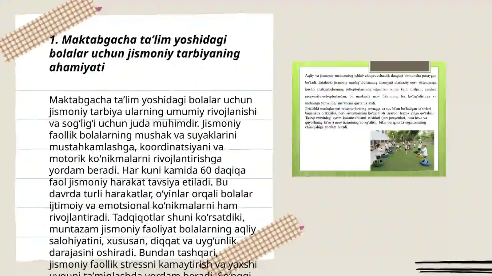 Oʻzbekistonda maktabgacha taʼlim yoshidagi bolalarga jismoniy tarbiya berish tizimining rivojlanishi 3