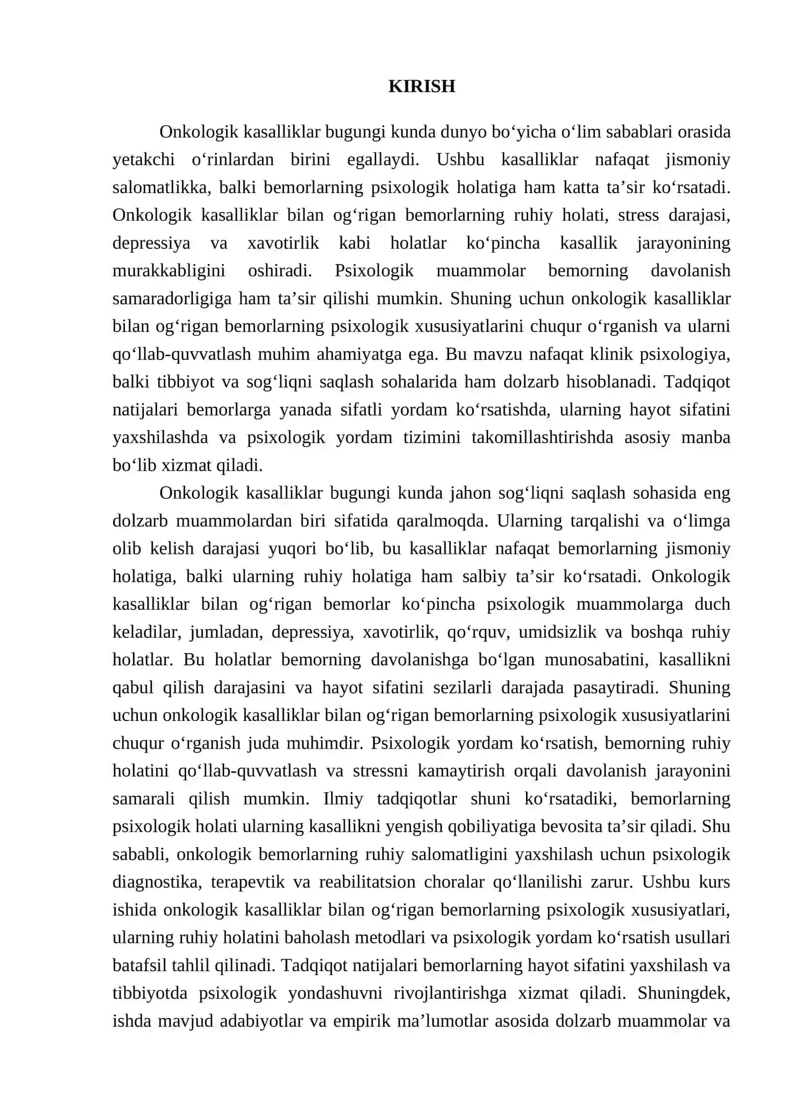 "Onkologik kasalliklar bn og'rigan bemorlarning psixologik xususiyatlari" 3