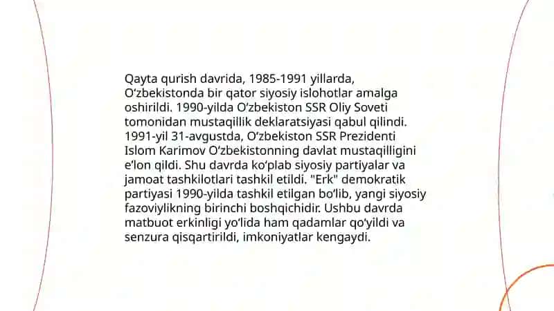 Qayta qurish yillarida õzbekistondagi ijtimoyi siyosiy jamiyat 3