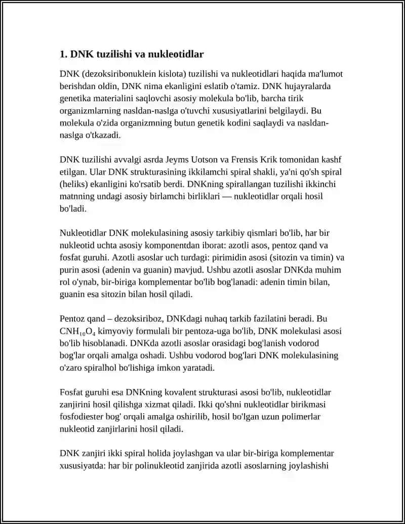 TIRIKLIKNING MALEKULAR ASOSLARI NUKLEIN KISLOTALAR VA ULARNING NASLDAN NASLGA OTIWI 3
