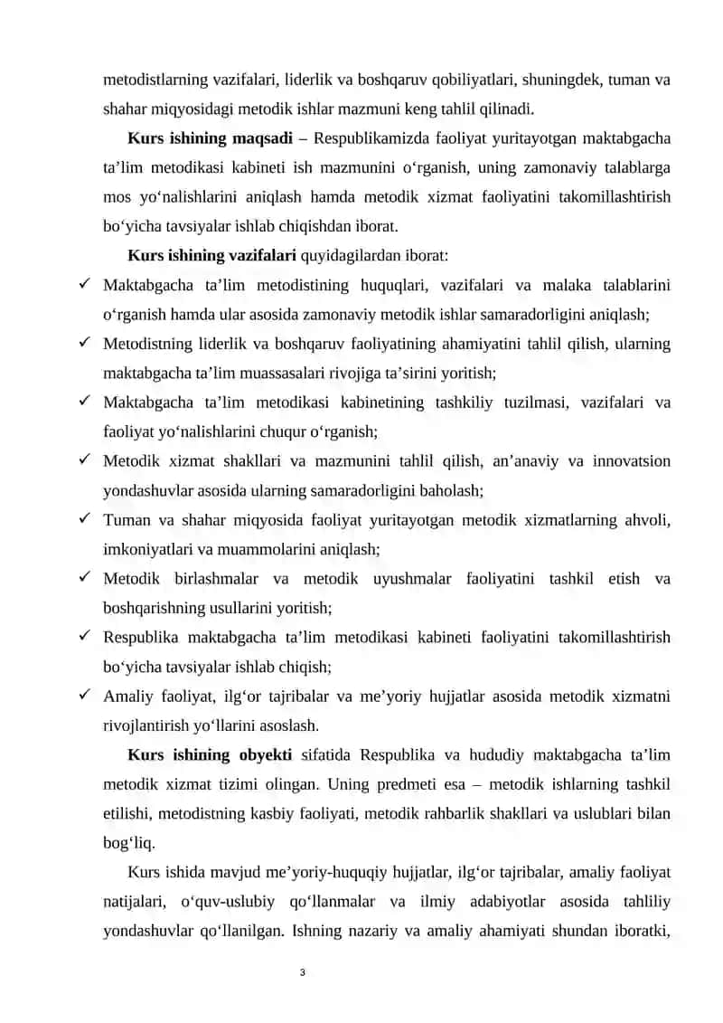 Respublika maktabgacha ta’lim metodikasi kabineti ish mazmuni 3