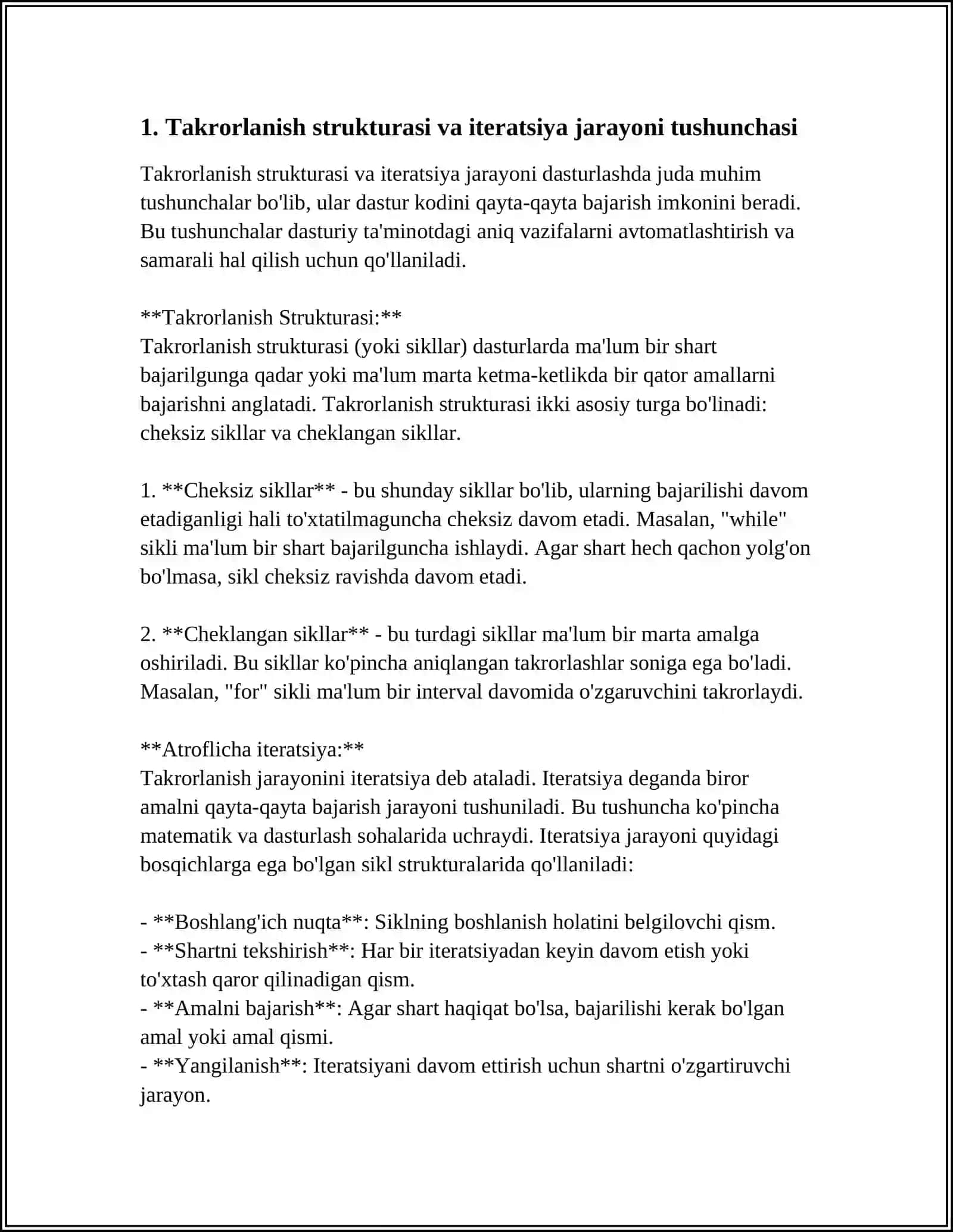 TAKRORLANISH STRUKTURASI: DASTURLASHDA ITERATSIYA JARAYONINI TUSHUNISH 3