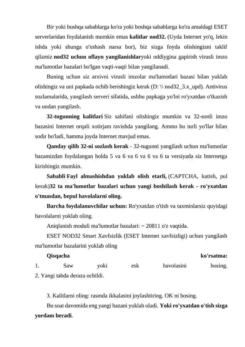 Nod32 dasturining bazasini yangilash 3