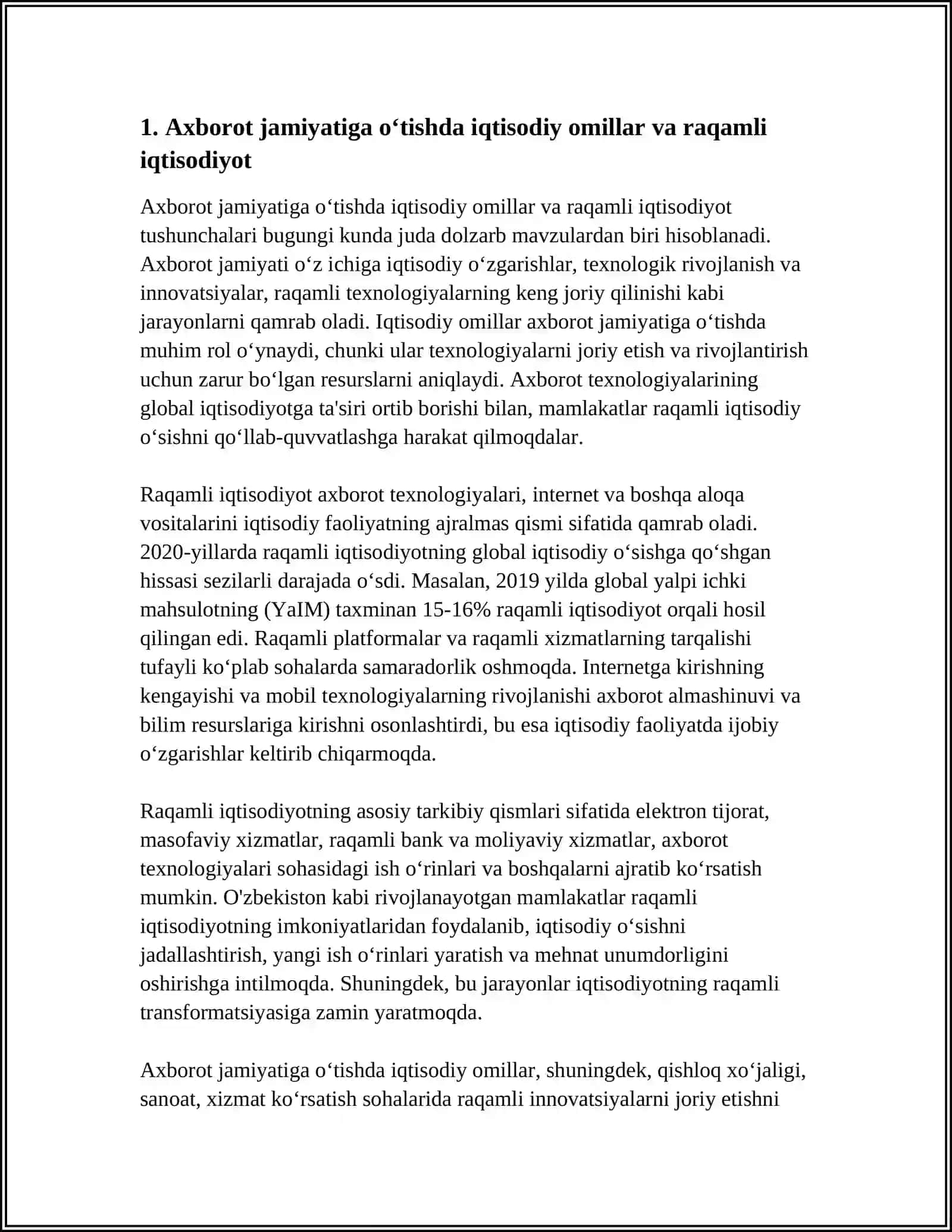 AXBOROT JAMIYATIGA O’TISH MEZONLARI (IQTISODIY. TEXNOLOGIK. IJTIMOIY. SIYOSIY. MADANIY) 3