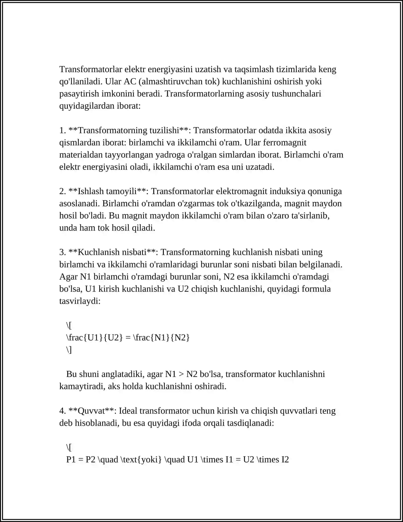 TRANSFORMATOR CHOʻLGʻAMLARINING ULANISH GURUHLARI VA TRANSFORMATORLARNI PARALLEL ULASH 3