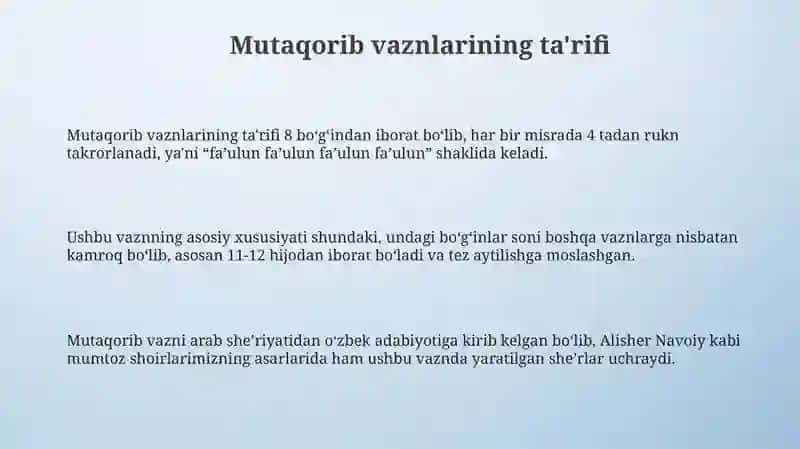 Mutaqorib bahri vaznlari 3