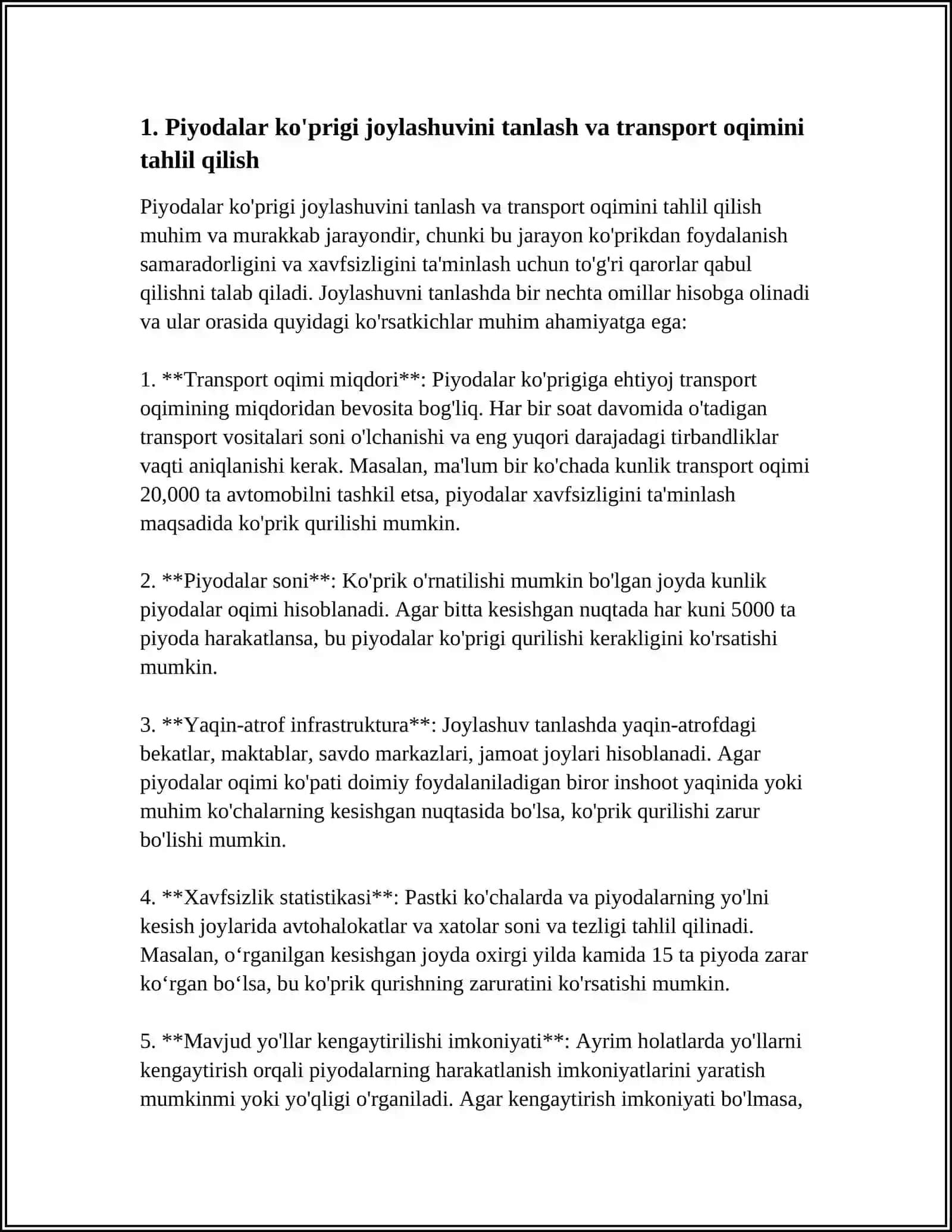 PIYODALAR XAFSIZLIGINI TA'MINLASH BOʻYICHA LOYIHAVIY YECHIM 3